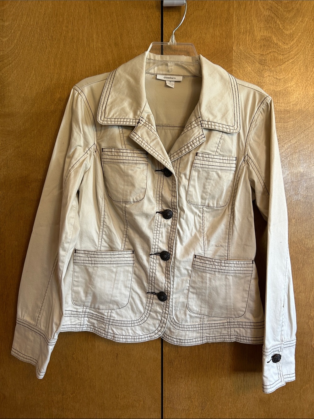 Dress Barn Cream Utility Button Jacket with Contrast Topstitching